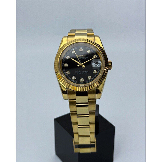 Custom Seiko Mod • Black Diamond Gold Datejust • 39mm